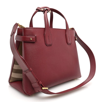 Burberry Grainy Calfskin House Check Medium Banner Tote Crimson 3 of 9