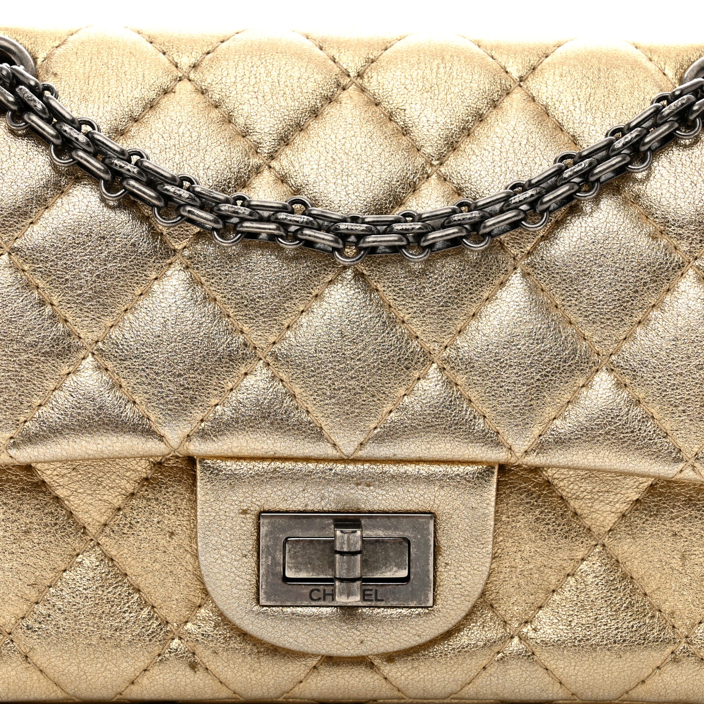 Metallic Lambskin Quilted 2.55 Reissue 224 Flap Gold
