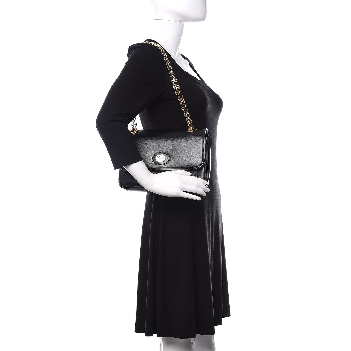 Azalea Calfskin Small Marina Chain Shoulder Bag Black