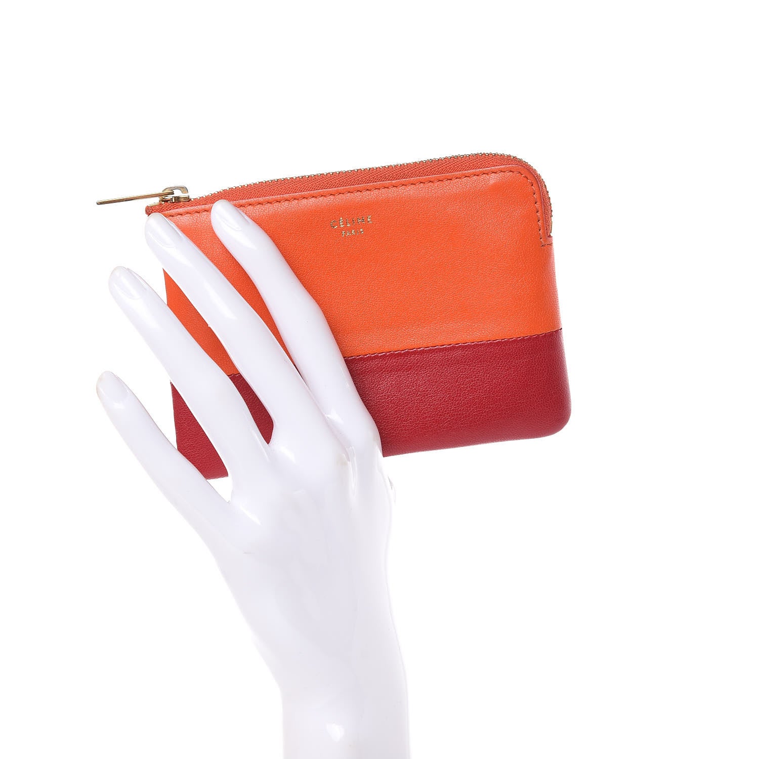 Celine Lambskin Bi-Color Solo Coin Red Orange 2 of 10