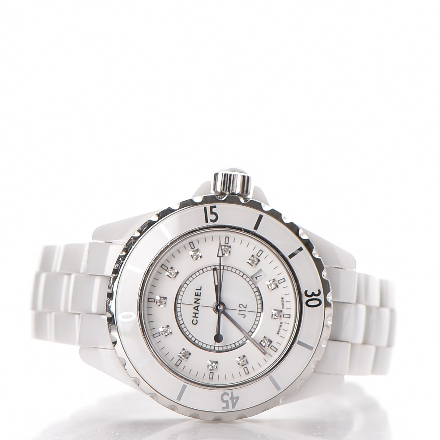 Stainless Steel Ceramic Diamond 33mm J12 Quartz Watch White