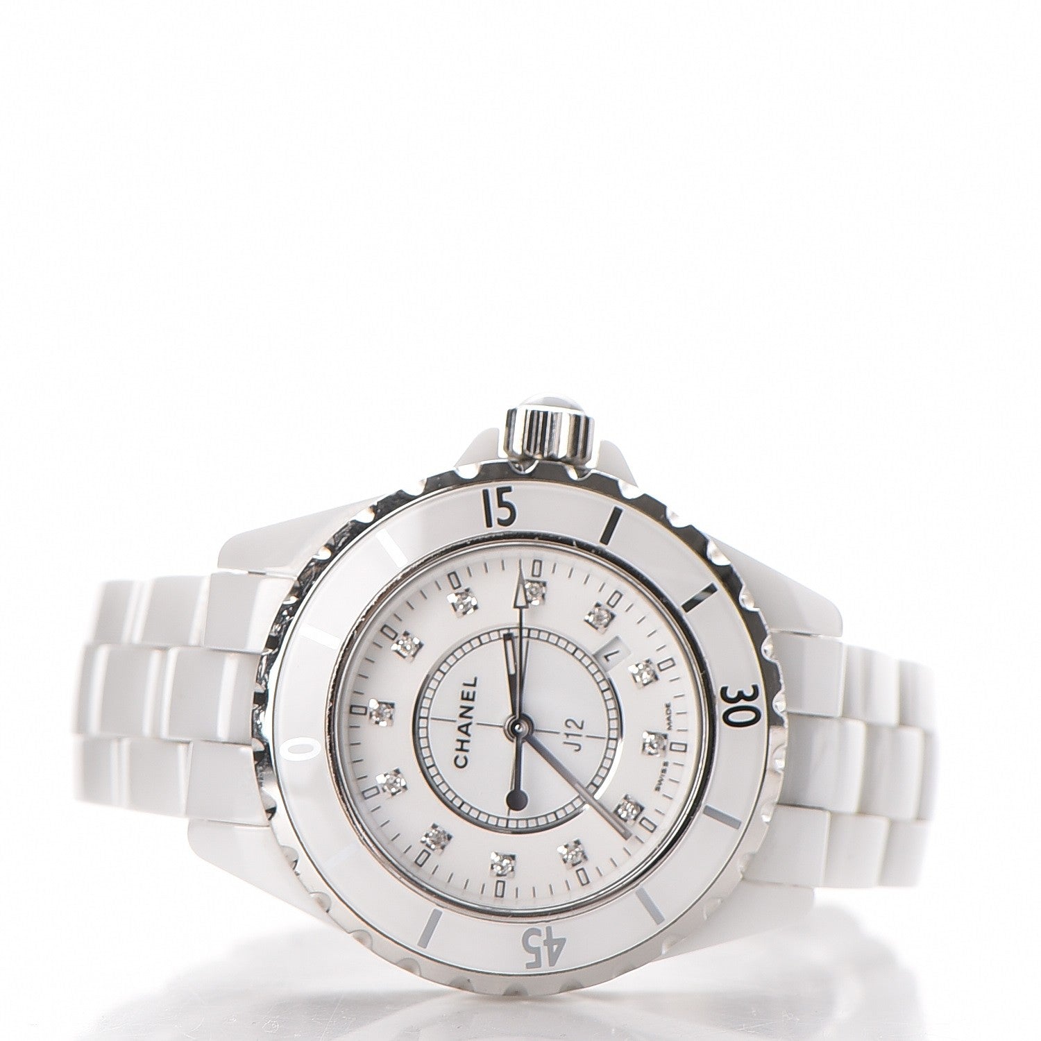 Chanel Stainless Steel Ceramic Diamond 33mm J12 Quartz Watch White 3 of 7