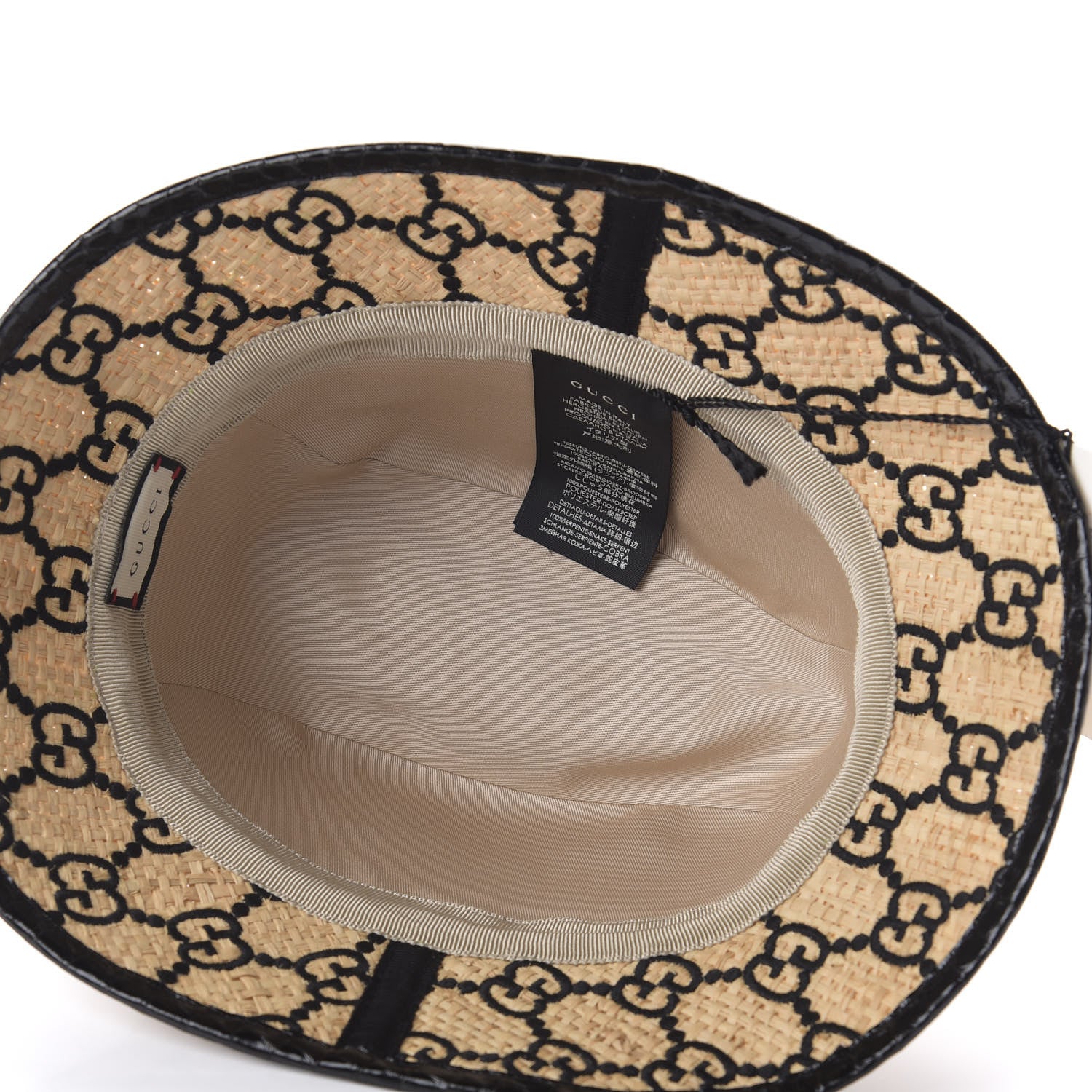 Gucci Raffia Elaphe GG Monogram Embroidered Fedora Hat M Ivory Black 7 of 10