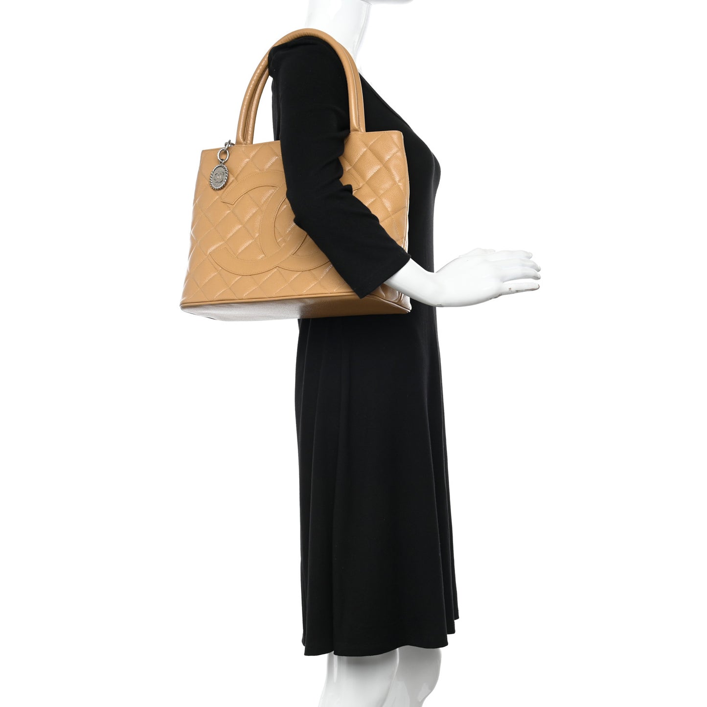 Caviar Quilted Medallion Tote Beige