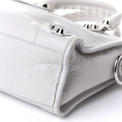 Balenciaga Matte Supple Lambskin Crocodile Embossed Classic Silver Hardware Mini City White 8 of 10