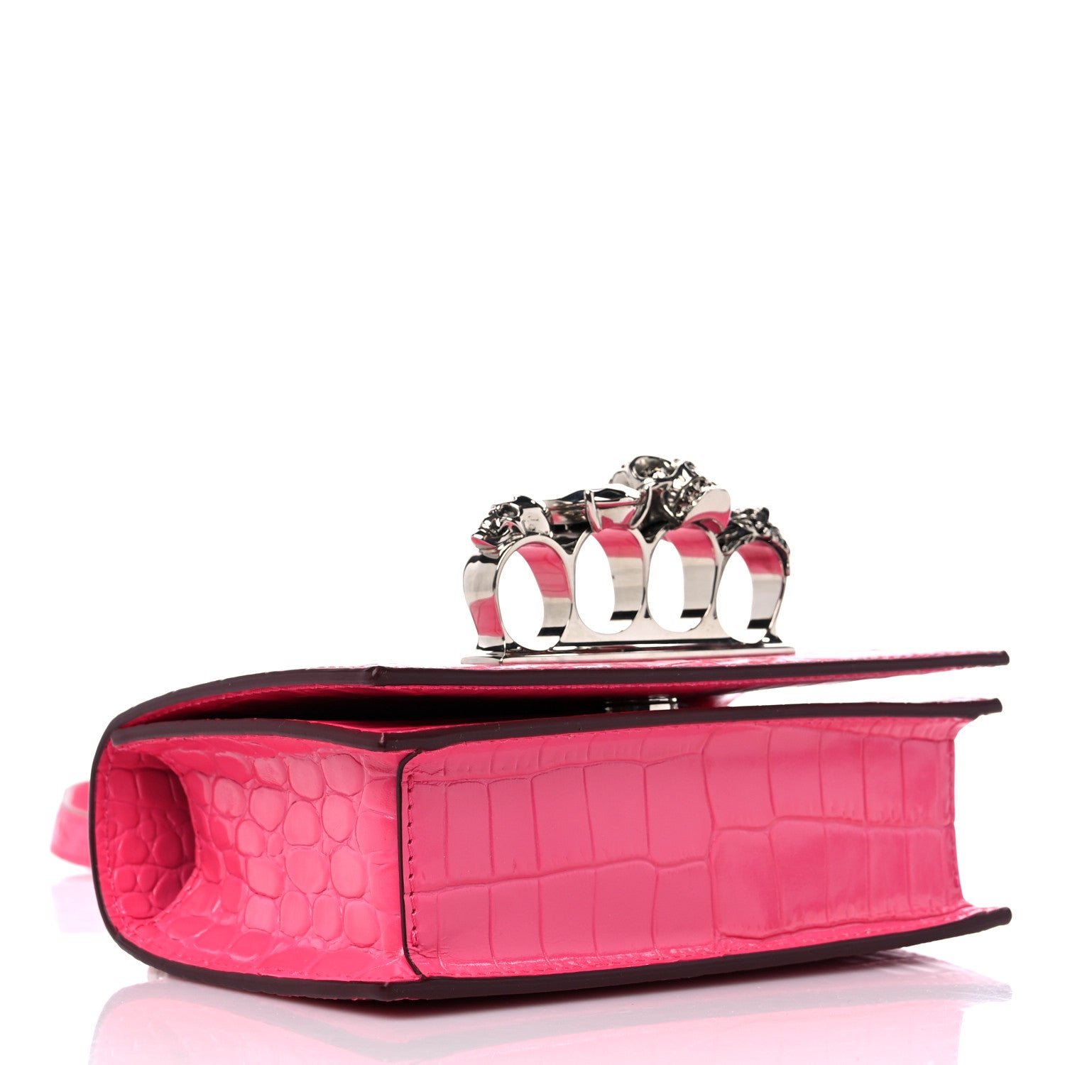 Alexander McQueen Shiny Crocodile Embossed Jeweled Satchel Peony Pink 4 of 10