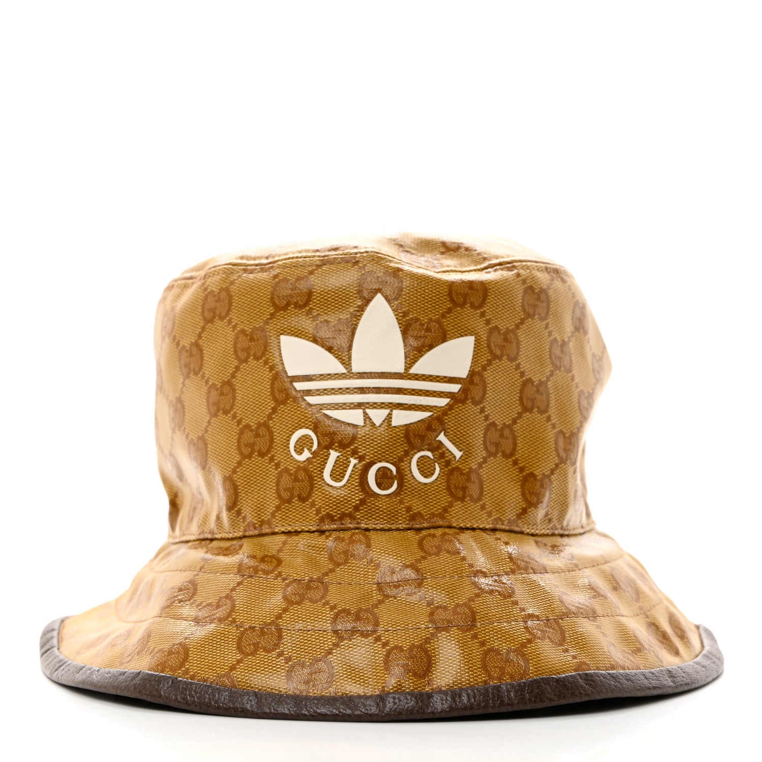 Gucci X ADIDAS Crystal Monogram Textured Dollar Calfskin Trefoil Embroidered Stefanos Bucket Hat 57 Mid Natural New Acero 3 of 9
