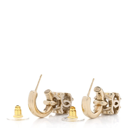 Chanel Enamel CC Cube Drop Earrings Gold White 4 of 6