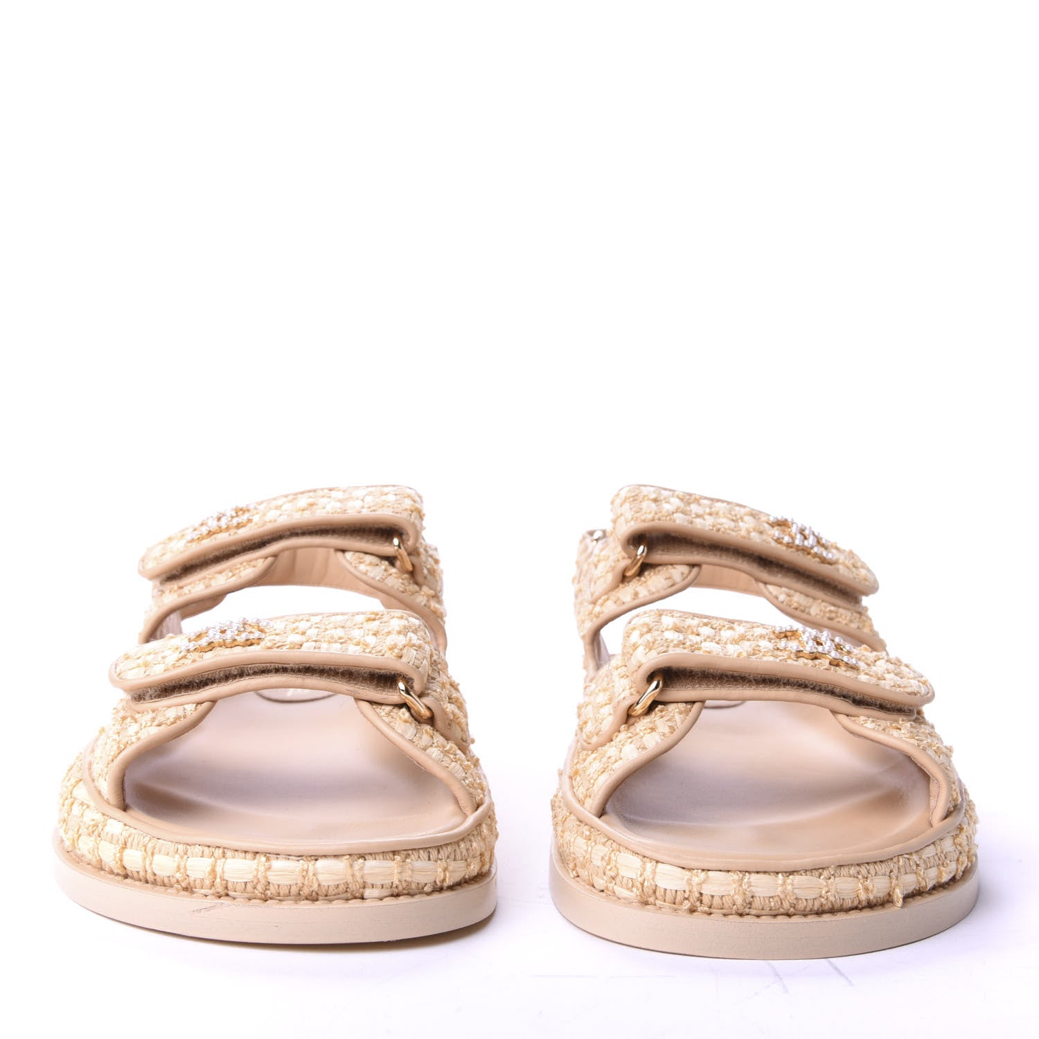 Chanel Braided Fabric Velcro Dad Sandals 39 Beige 2 of 10
