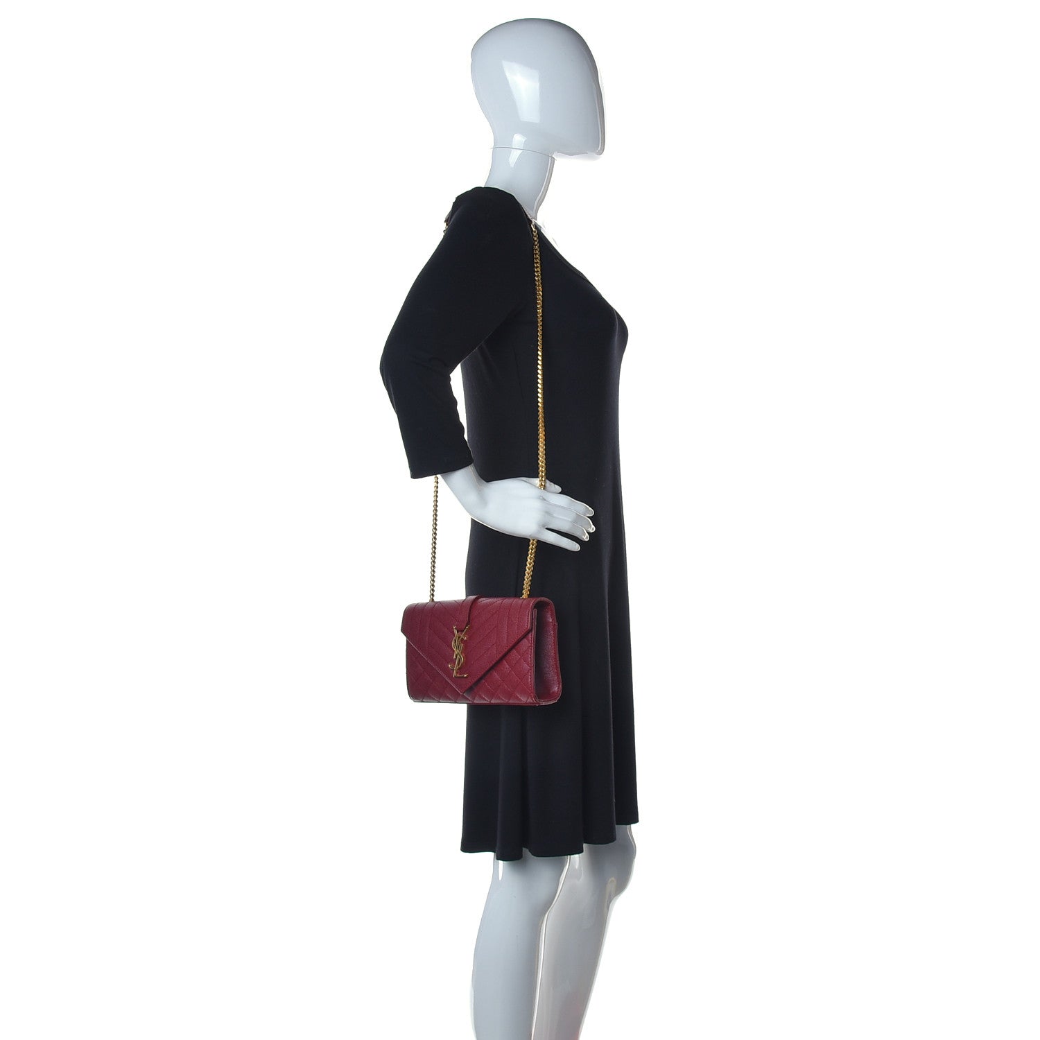 Saint Laurent Grain De Poudre Textured Mixed Matelasse Triquilt Small Monogram Satchel Red 2 of 13