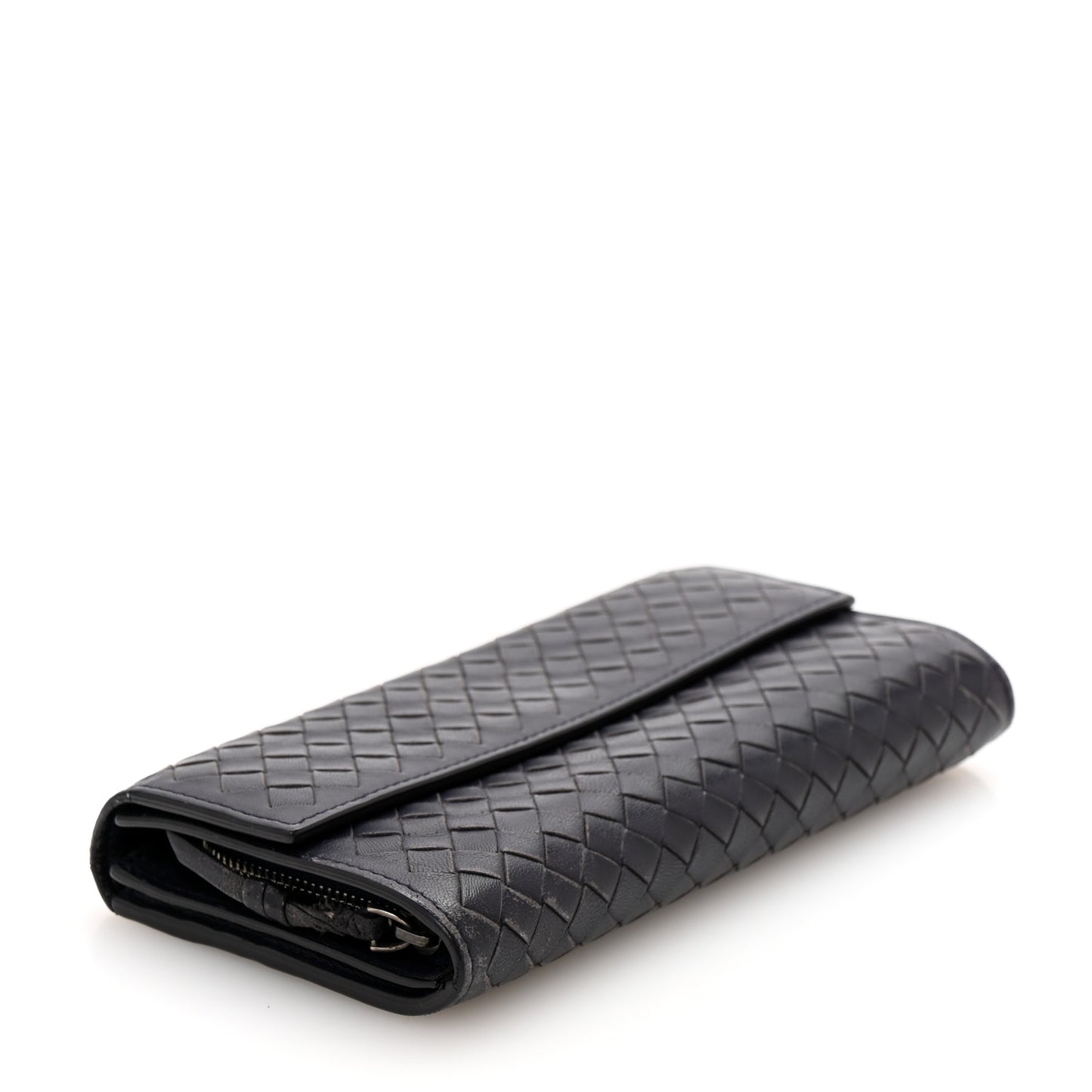 Nappa Intrecciato Continental Flap Wallet Dark Blue