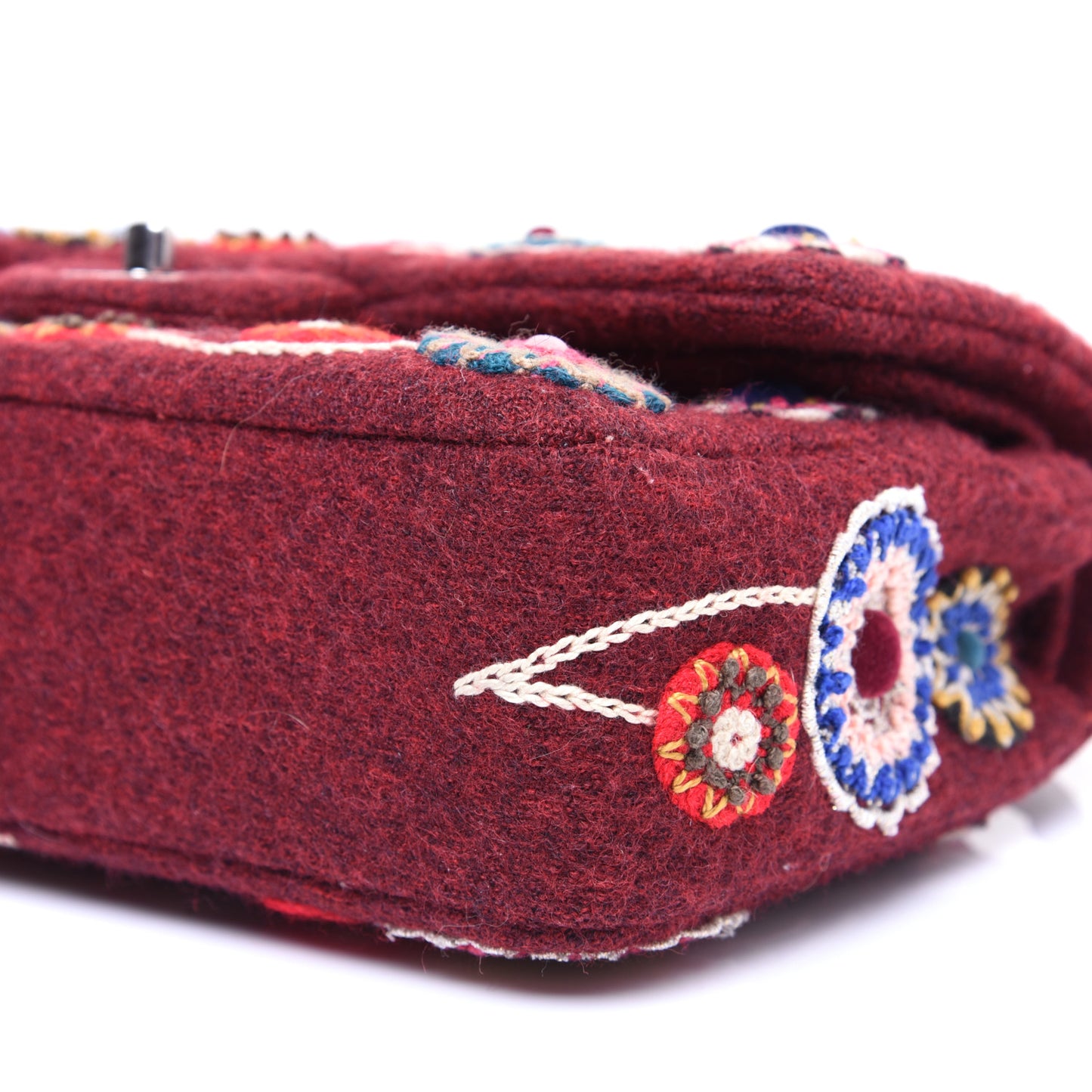 Felt Flower Embroidered Medium Double Flap Burgundy Multicolor