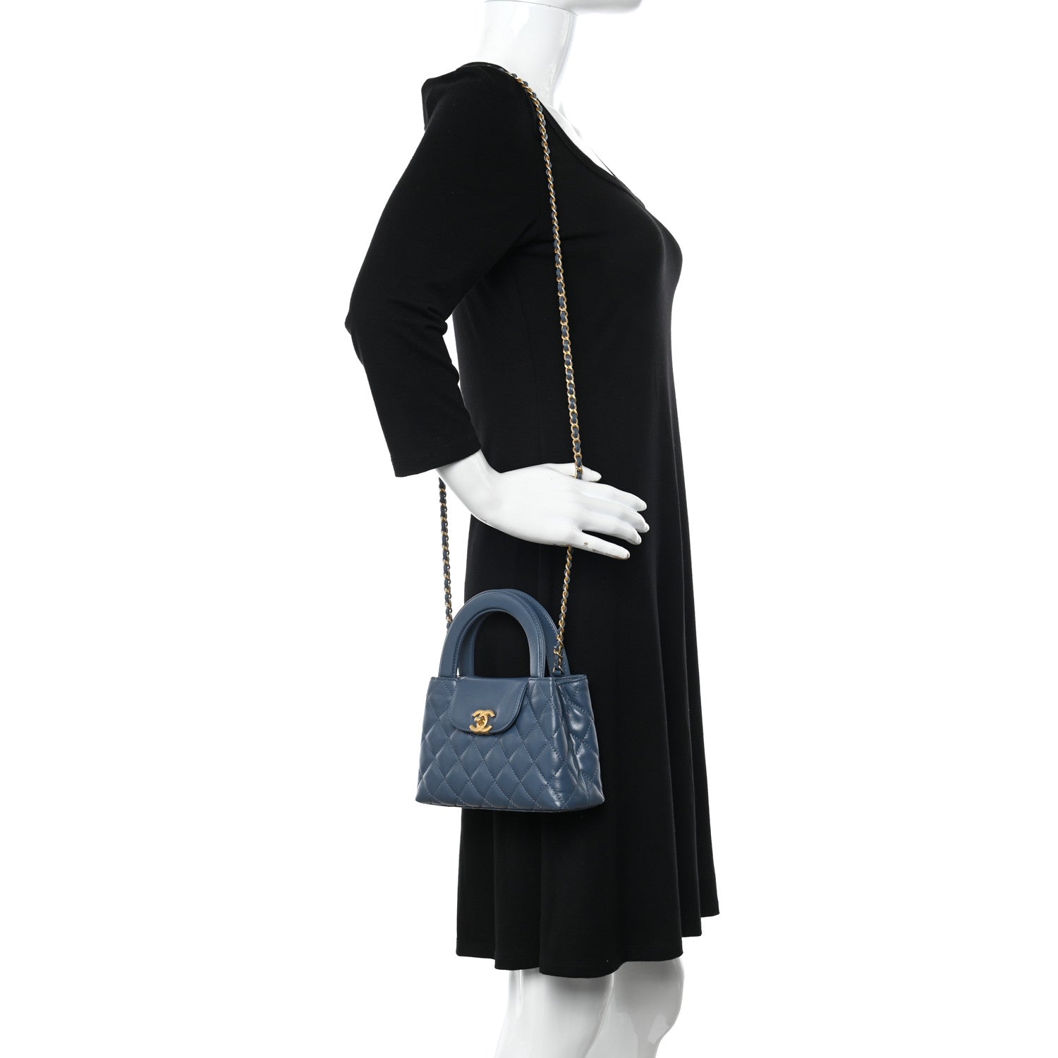 Chanel Shiny Aged Calfskin Quilted Nano Kelly Shopper Dark Blue 2 of 10
