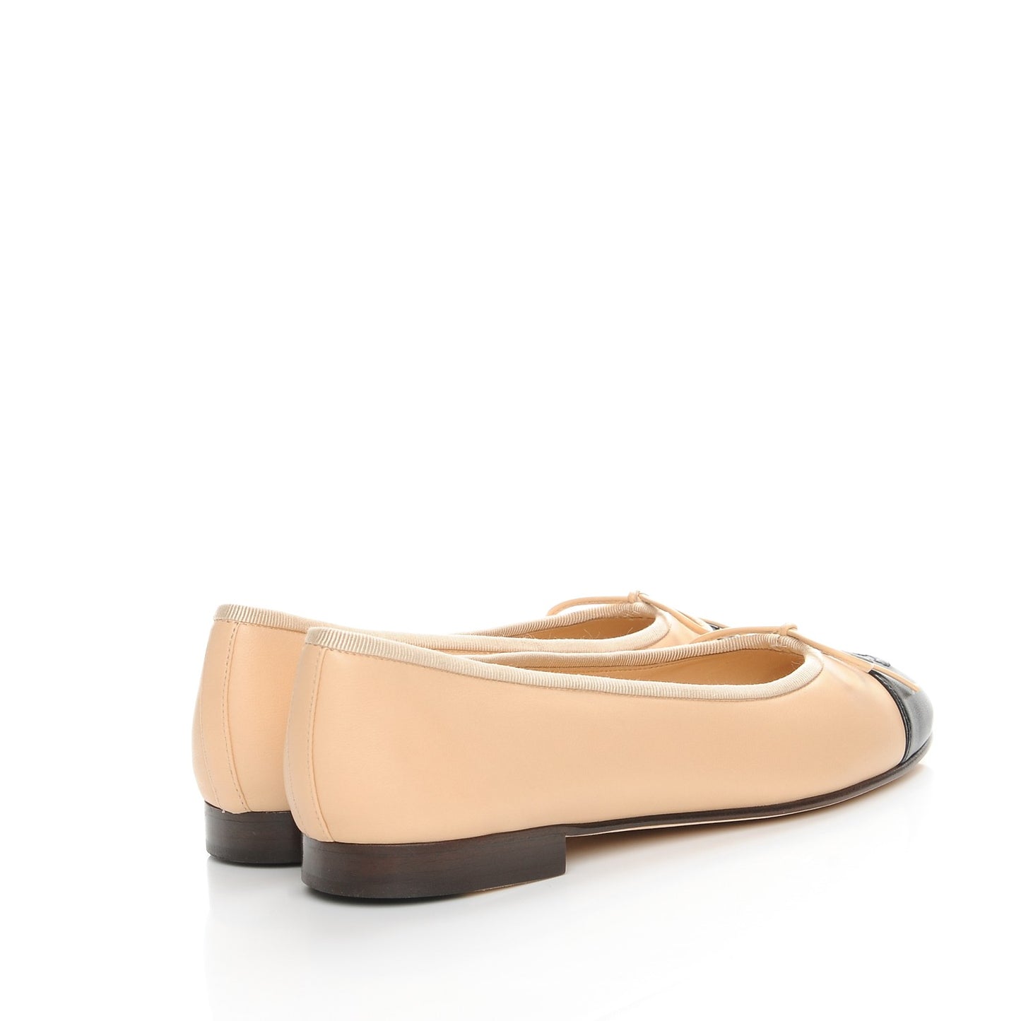 Lambskin Cap Toe Ballerina Flats 38 Beige Black