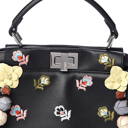 Fendi Nappa Rosebud Embroidered Mini Peekaboo Iconic Satchel Black Multicolor 10 of 10