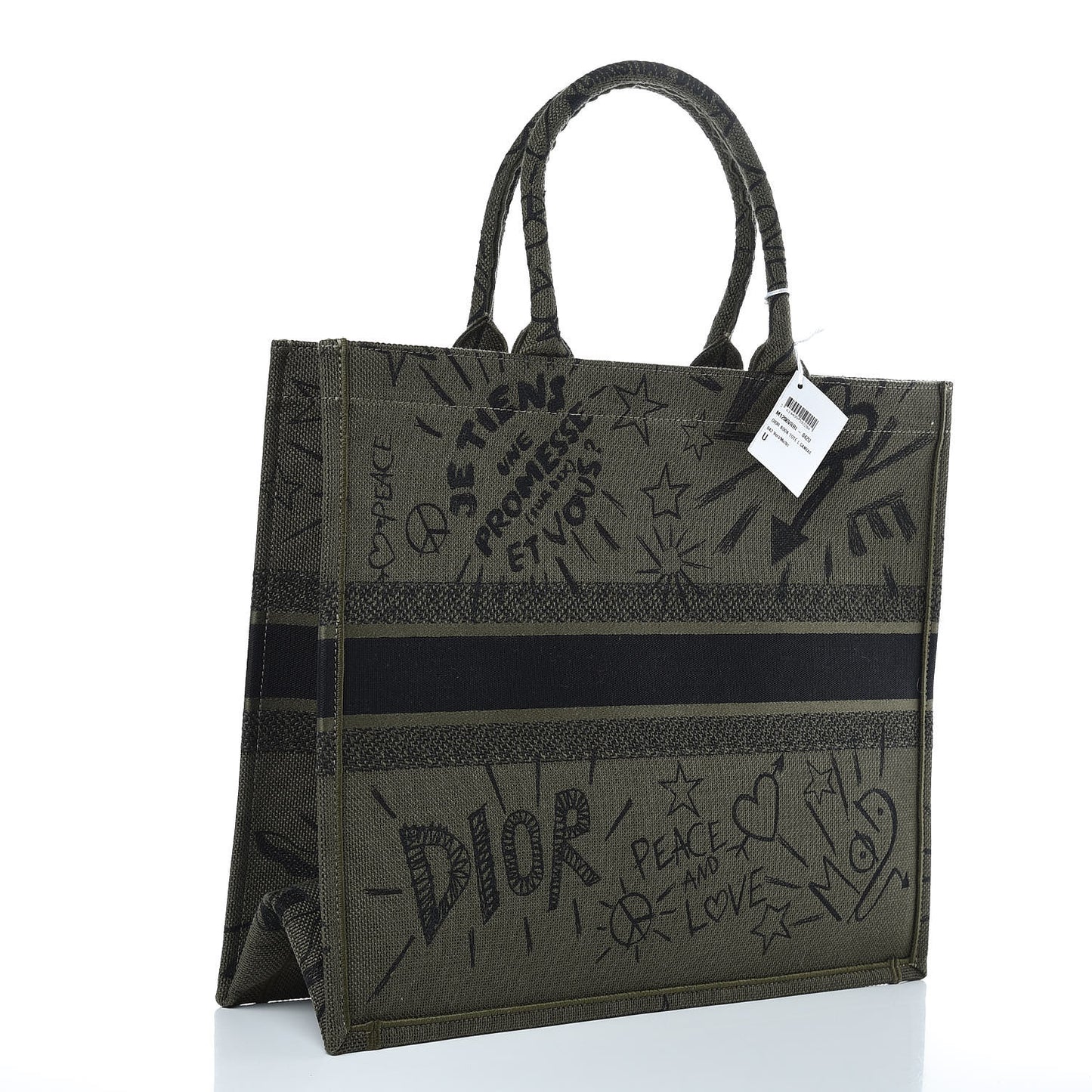 Canvas Embroidered Graffiti Book Tote Vert