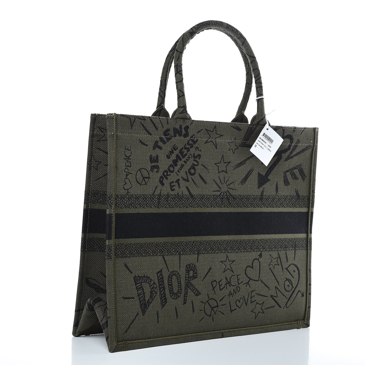 Christian Dior Canvas Embroidered Graffiti Book Tote Vert 3 of 8