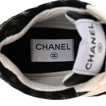 Chanel Nylon Suede Calfskin Printed CC Sneakers 38.5 White Black 7 of 9