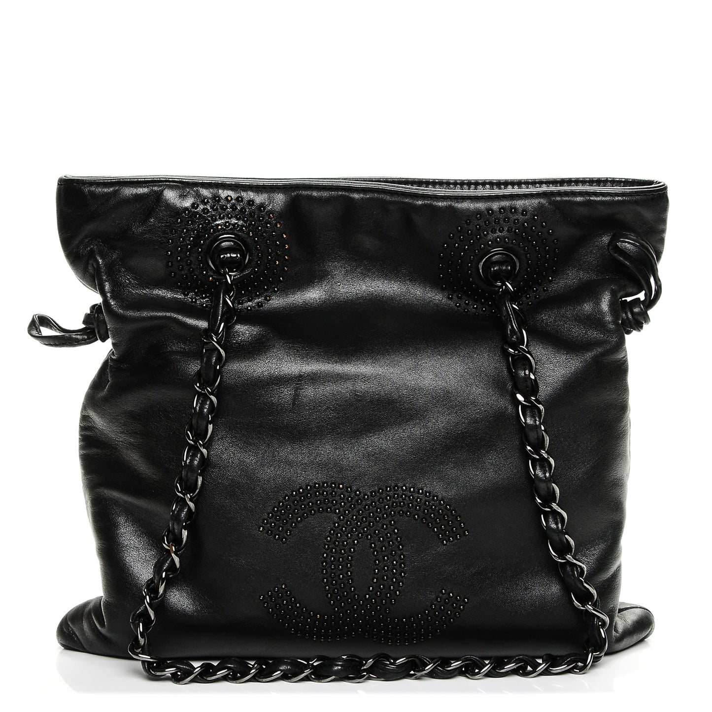 Lambskin CC Studded Small Bonbons Tote Black