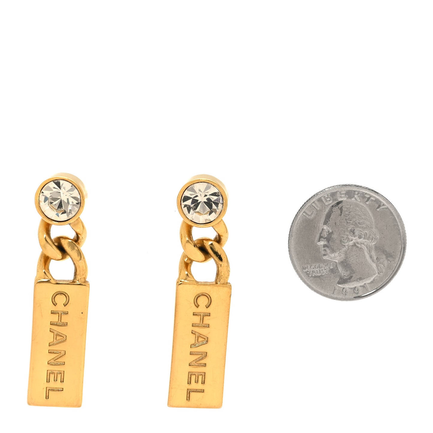 Crystal Tag Drop Earrings Gold