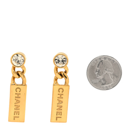 Chanel Crystal Tag Drop Earrings Gold 2 of 5
