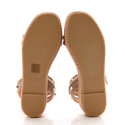 Valentino Garavani Calfskin Rockstud Ankle Wrap Espadrille Flatform Sandals 38 Poudre 5 of 8