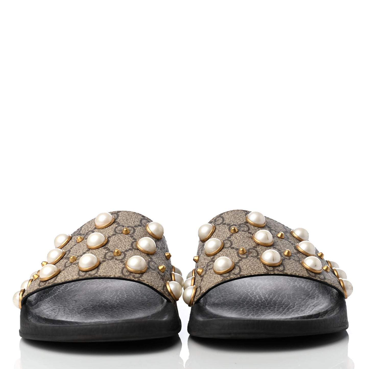 GG Supreme Monogram Slide Pearls Sandals 40 Beige