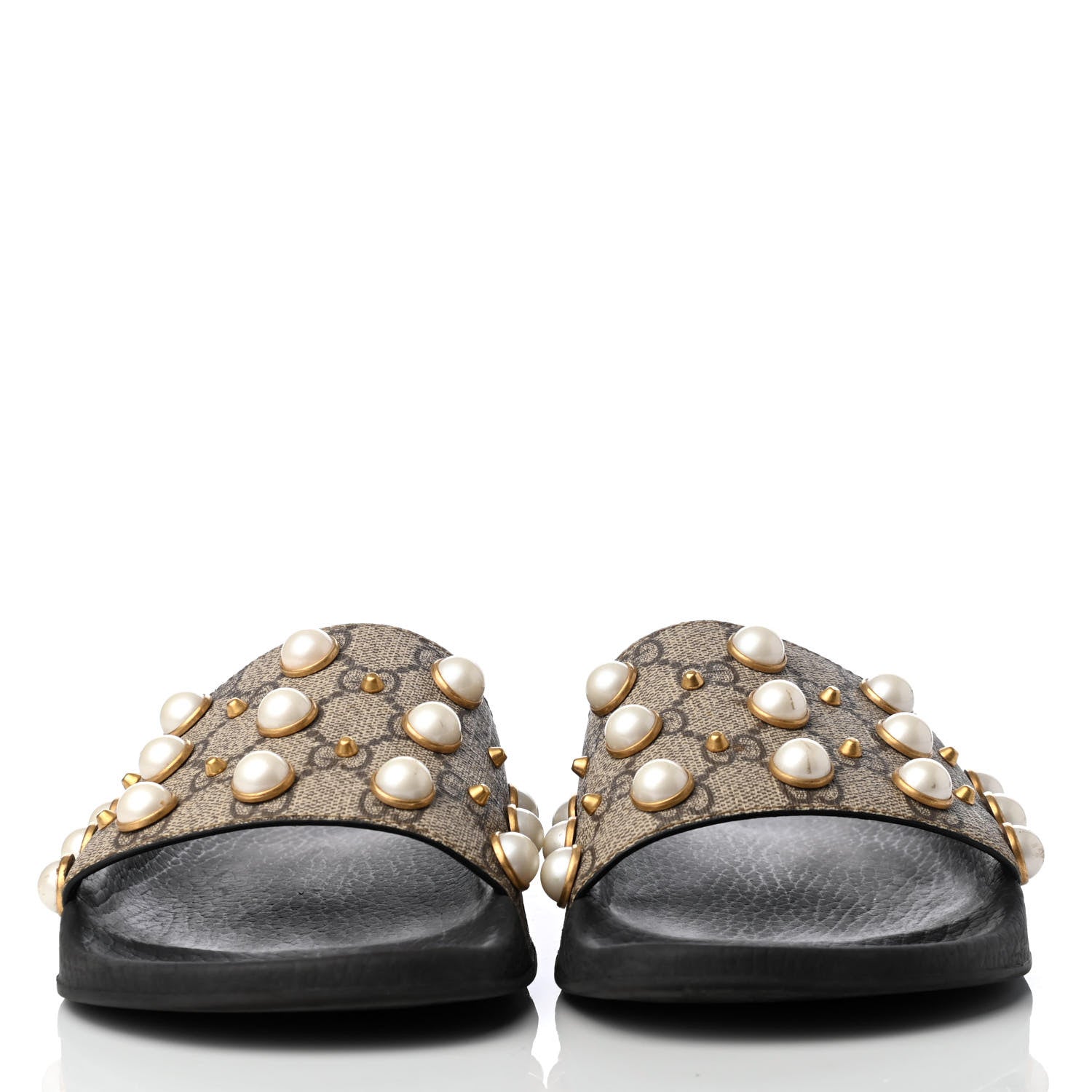 Gucci GG Supreme Monogram Slide Pearls Sandals 40 Beige 2 of 10