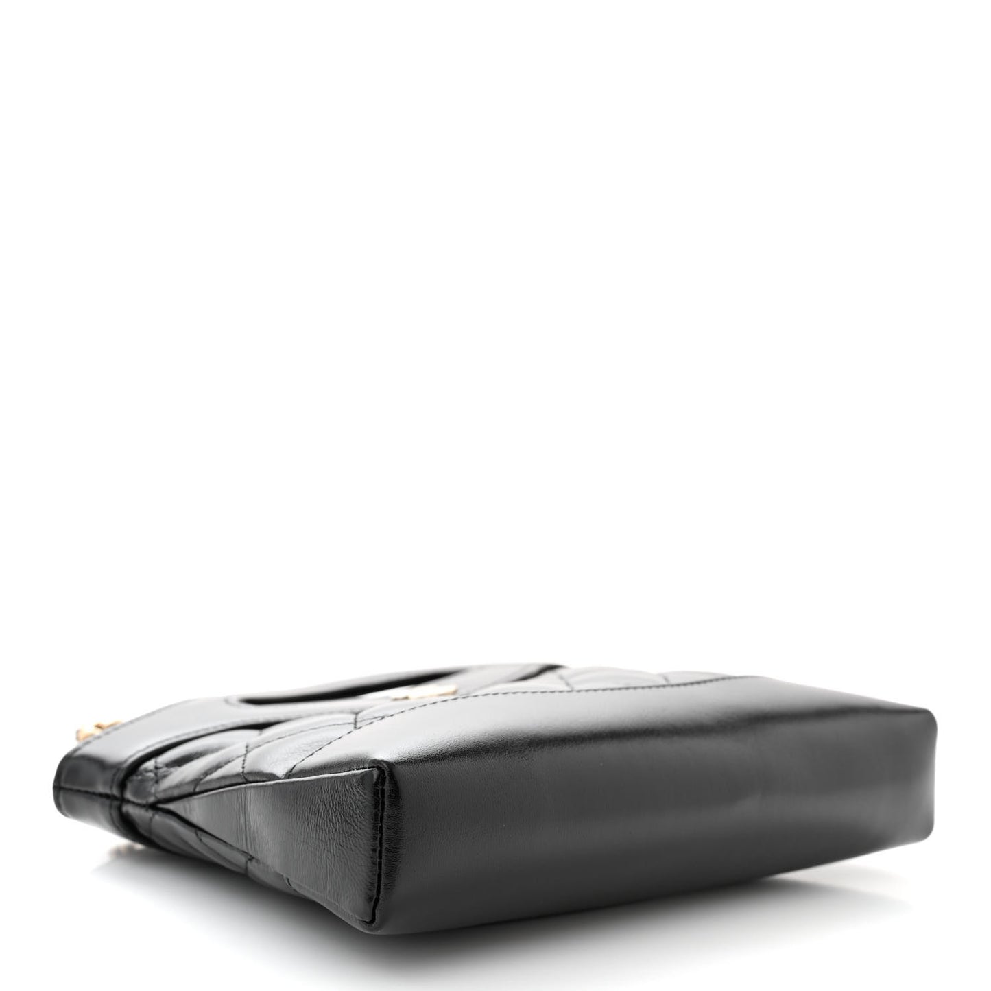 Shiny Crumpled Calfskin Quilted Nano 31 Shopping Bag Black