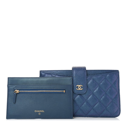 Chanel Iridescent Caviar Quilted Classic Strap Pouch Dark Blue 4 of 9
