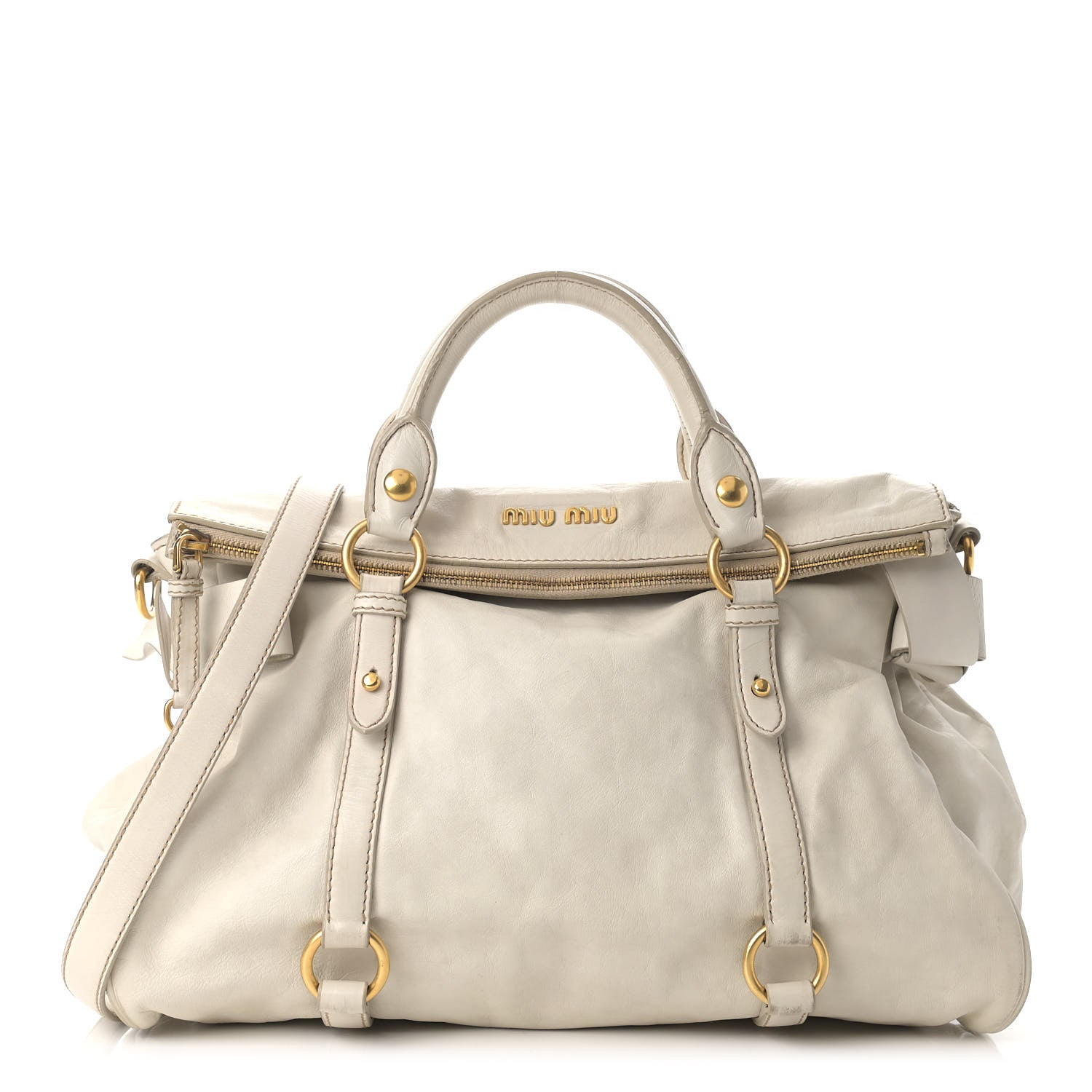 Miu Miu Vitello Lux Large Bow Bag Talco 1 of 19