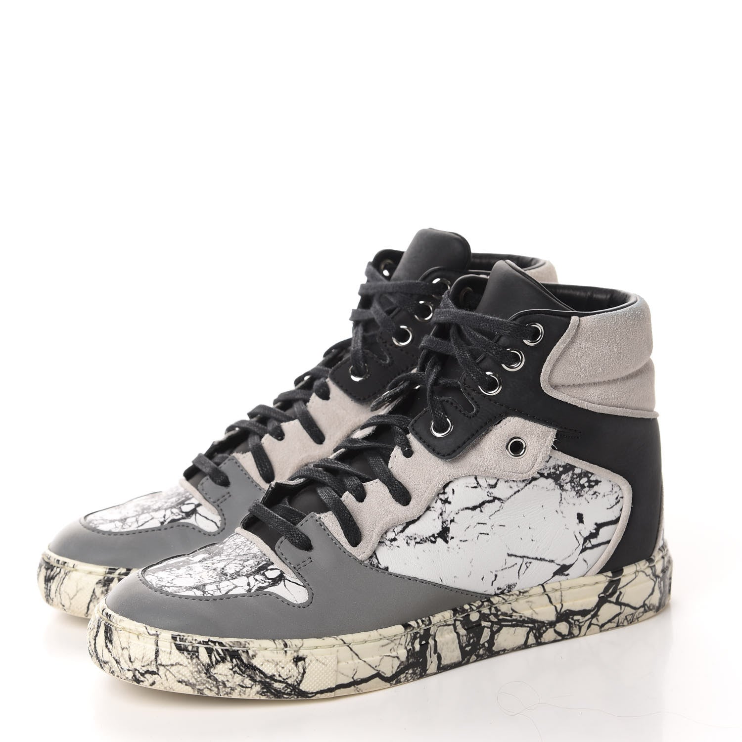 Balenciaga Calfskin Suede Rubber Marble Womens High Top Sneakers 36 Black 3 of 10