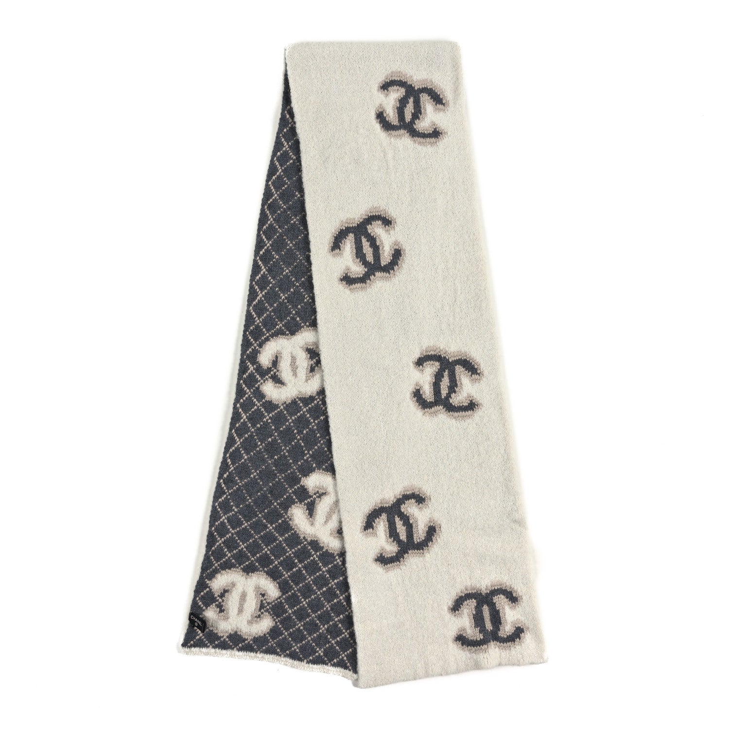 Chanel Cashmere Silk CC Scarf White Grey 2 of 3