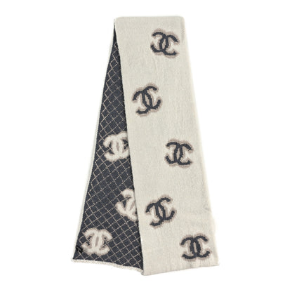 Chanel Cashmere Silk CC Scarf White Grey 2 of 3