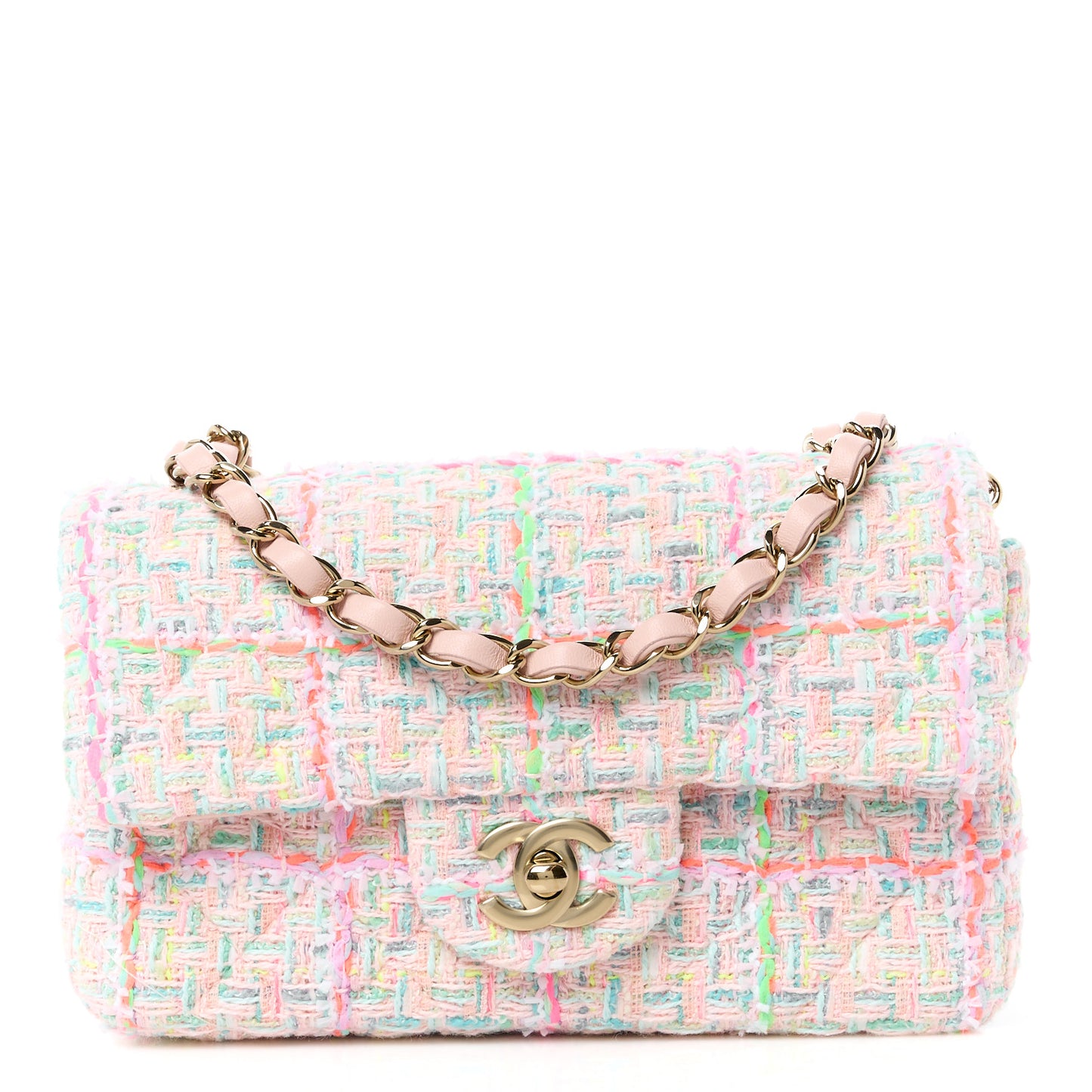 Tweed Quilted Mini Rectangular Flap Pink Green Orange Purple