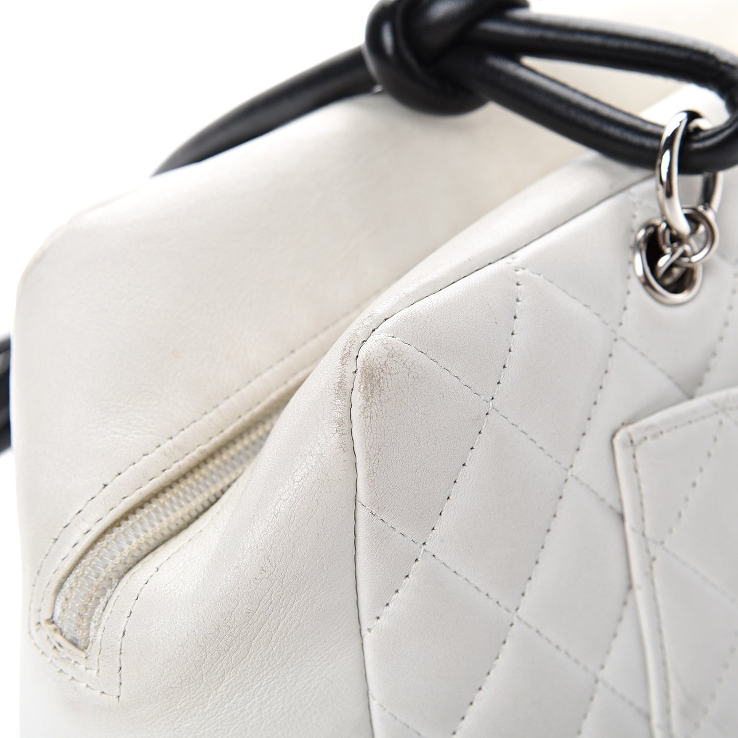 Calfskin Quilted Large Cambon Bowler White Black