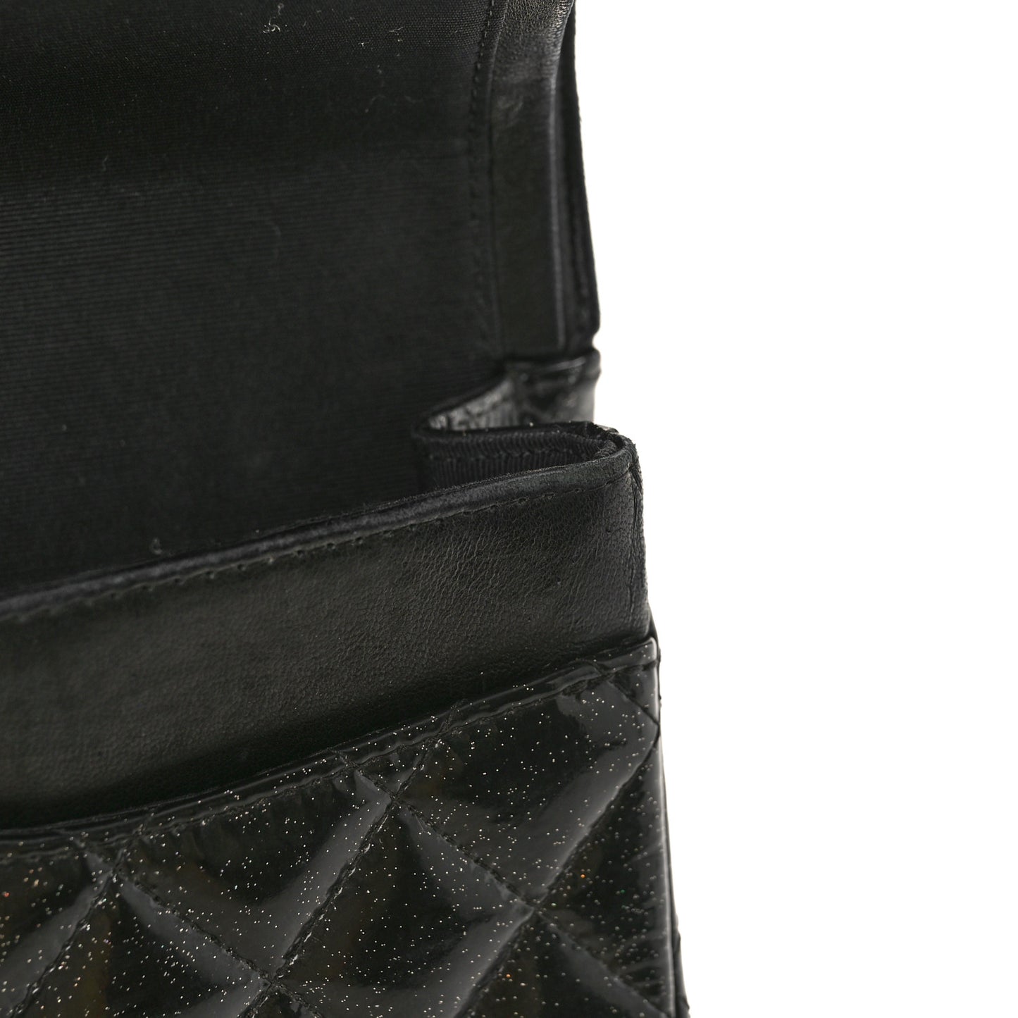 Patent Quilted Sparkle Glitter Medium Double Flap Black