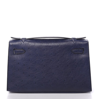Hermes Ostrich Kelly Pochette Clutch Bleu Iris 3 of 30