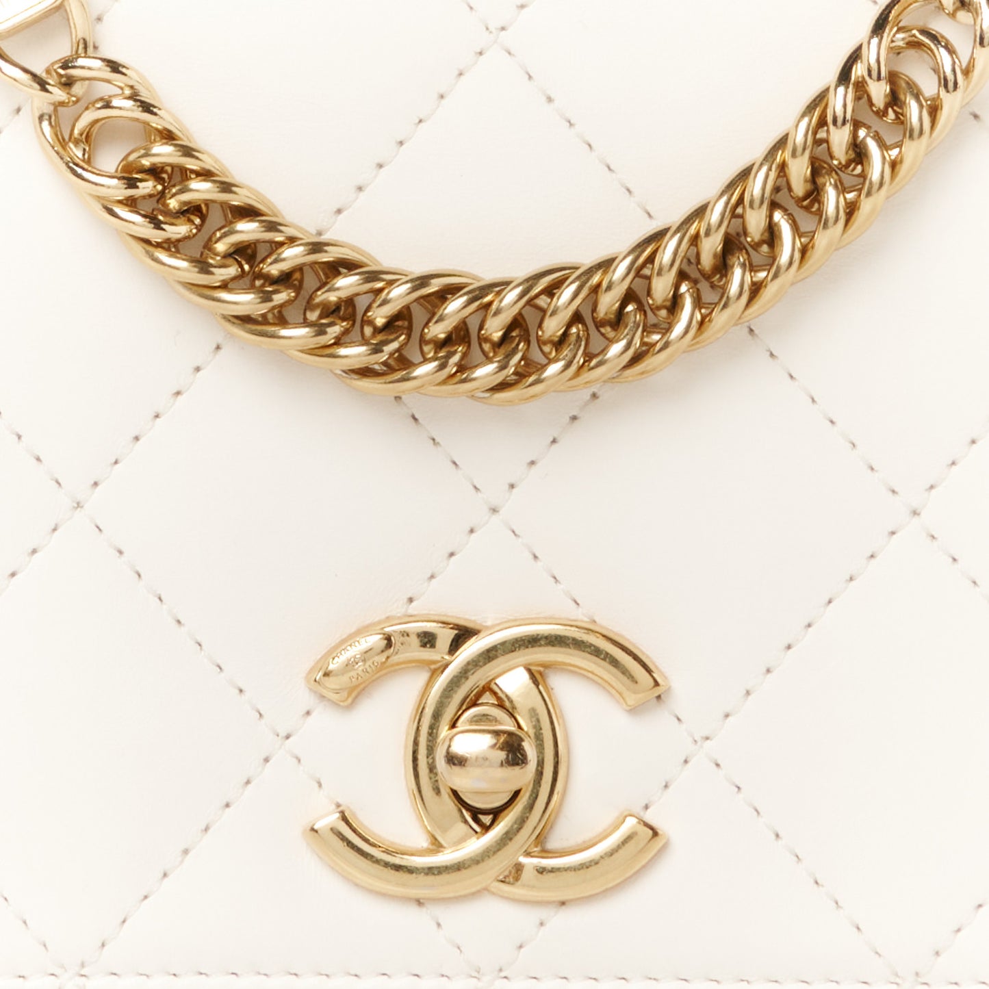 Calfskin Quilted Enamel Chain Flap White