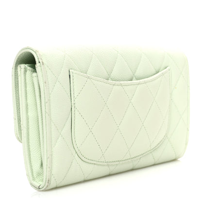 Chanel Caviar Quilted Large Gusset Flap Wallet Light Green 3 of 8