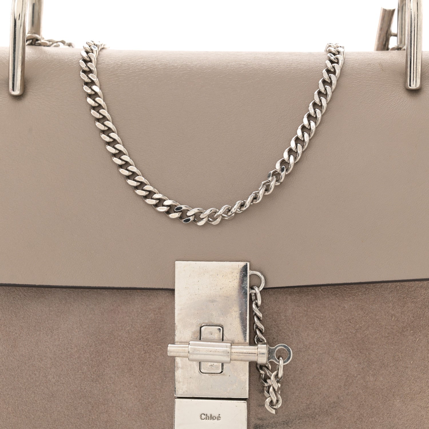 Chloe Suede Smooth Calfskin Drew Shoulder Bag Motty Grey 7 of 15