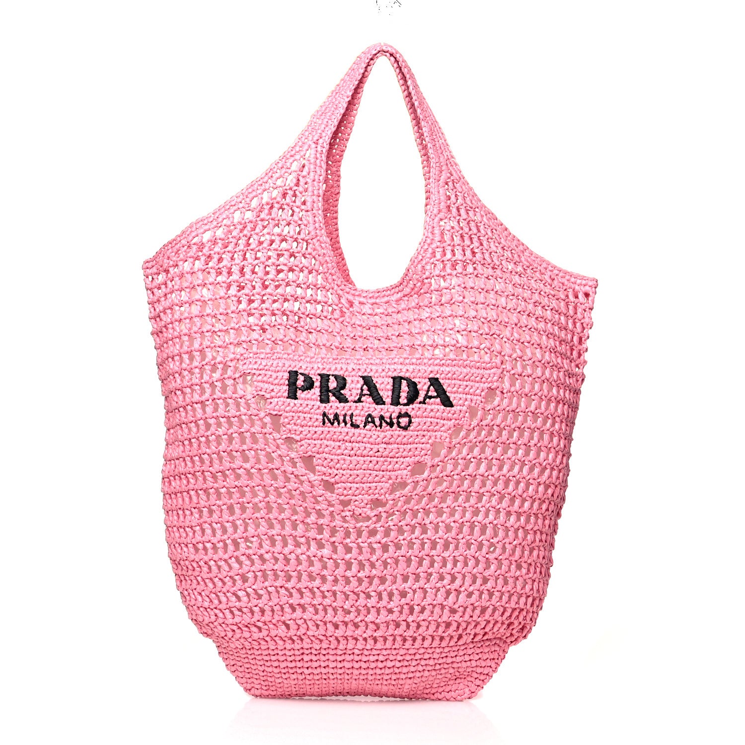 Prada Yarn Raffia Effect Crochet Logo Embroidered Shopping Tote Bag Petalo 1 of 9