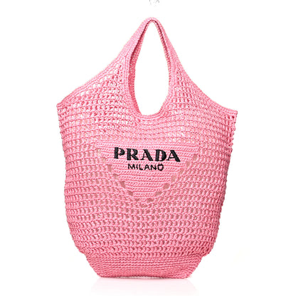 Prada Yarn Raffia Effect Crochet Logo Embroidered Shopping Tote Bag Petalo 1 of 9