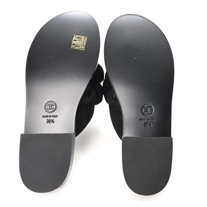 Chanel Suede Kidskin Pearl Camellia Thong Sandals 38.5 Black 6 of 10