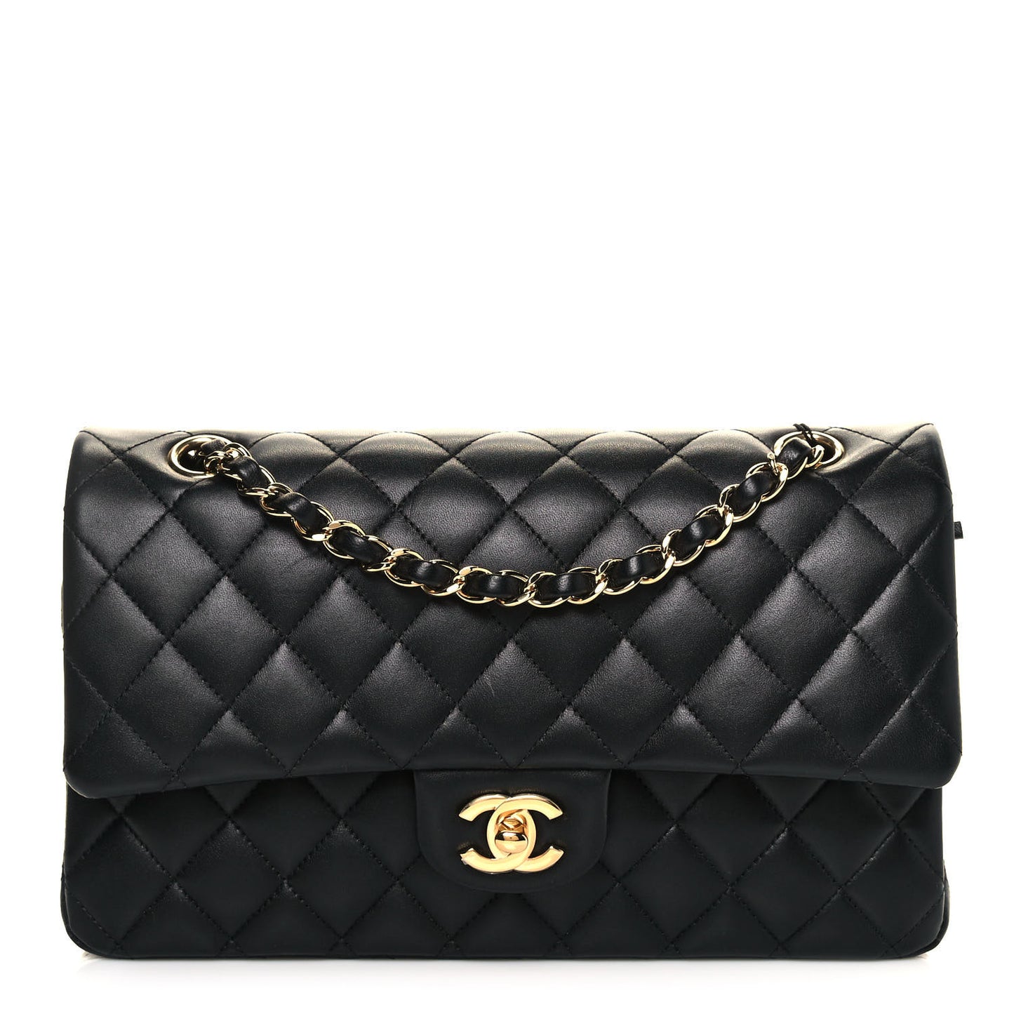 Lambskin Quilted Medium Double Flap Black