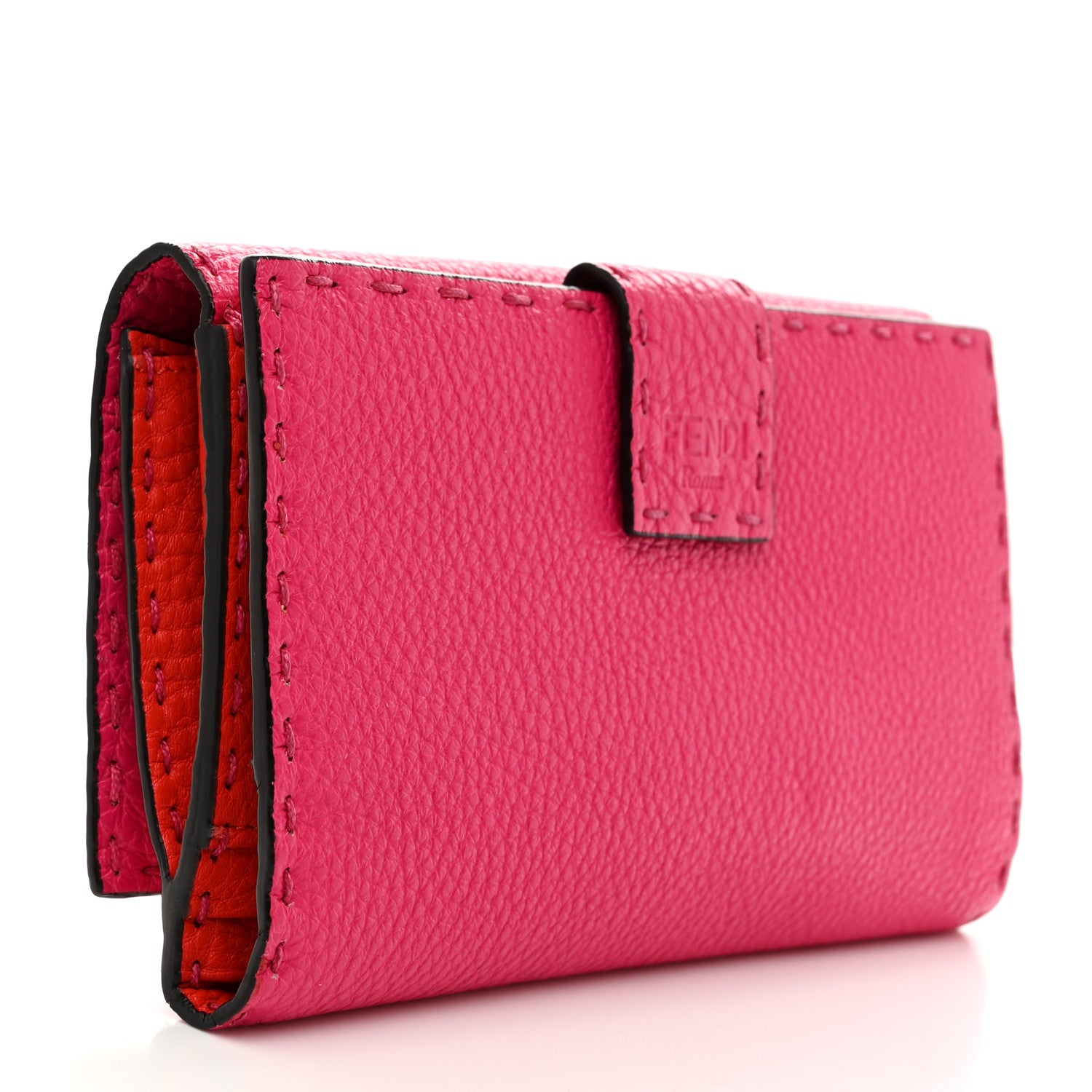 Fendi Cuoio Romano Selleria Bi-Color Peekaboo Continental Wallet Fuxia Papavero 3 of 13