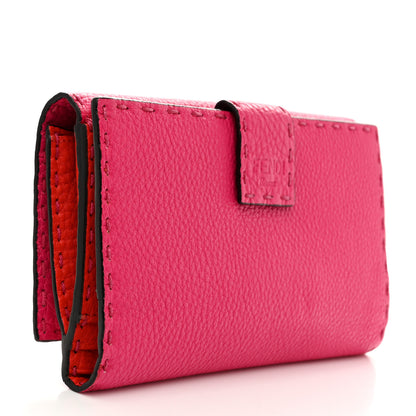 Fendi Cuoio Romano Selleria Bi-Color Peekaboo Continental Wallet Fuxia Papavero 3 of 13