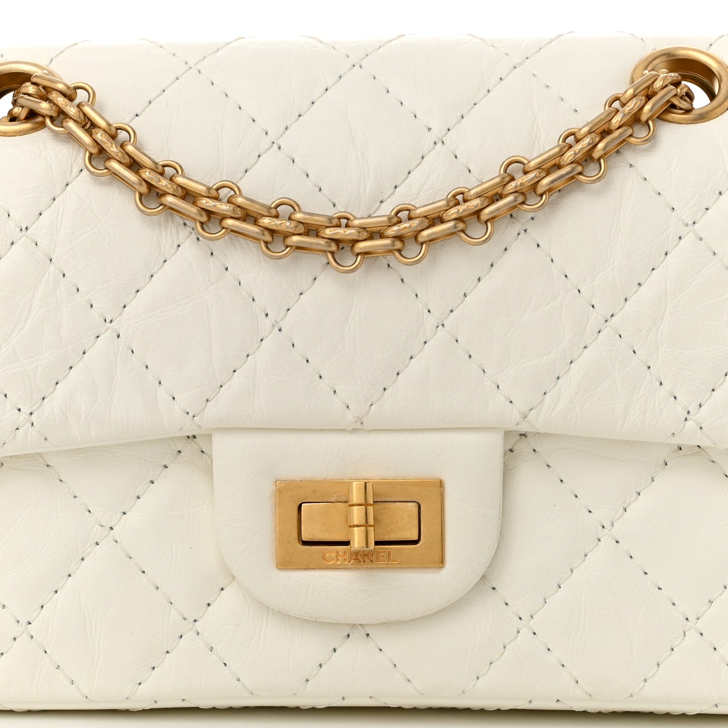Aged Calfskin Quilted 2.55 Reissue Mini Flap White