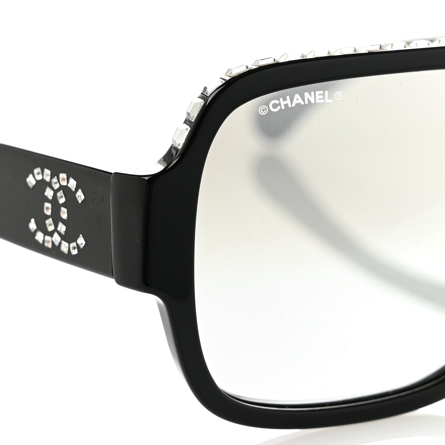 Chanel Acetate Crystal CC Shield Sunglasses 71431A Black Silver 7 of 8