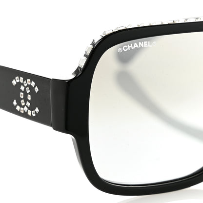 Chanel Acetate Crystal CC Shield Sunglasses 71431A Black Silver 7 of 8